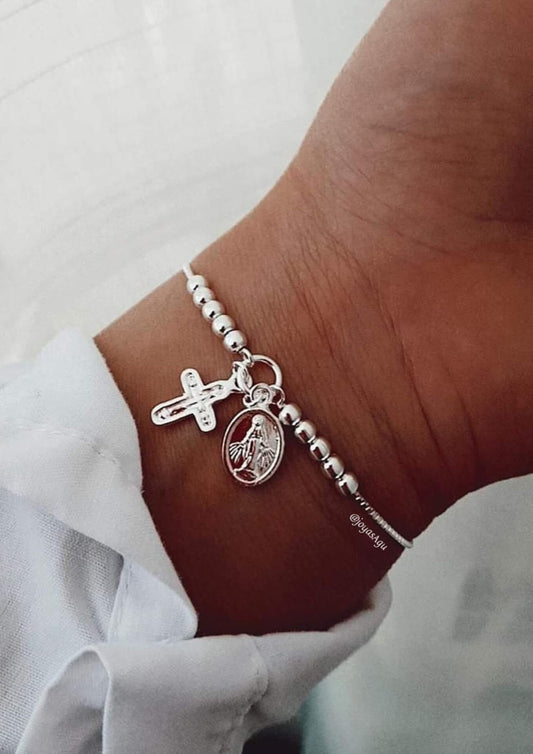 Pulsera Ajustable Virgen & Cruz