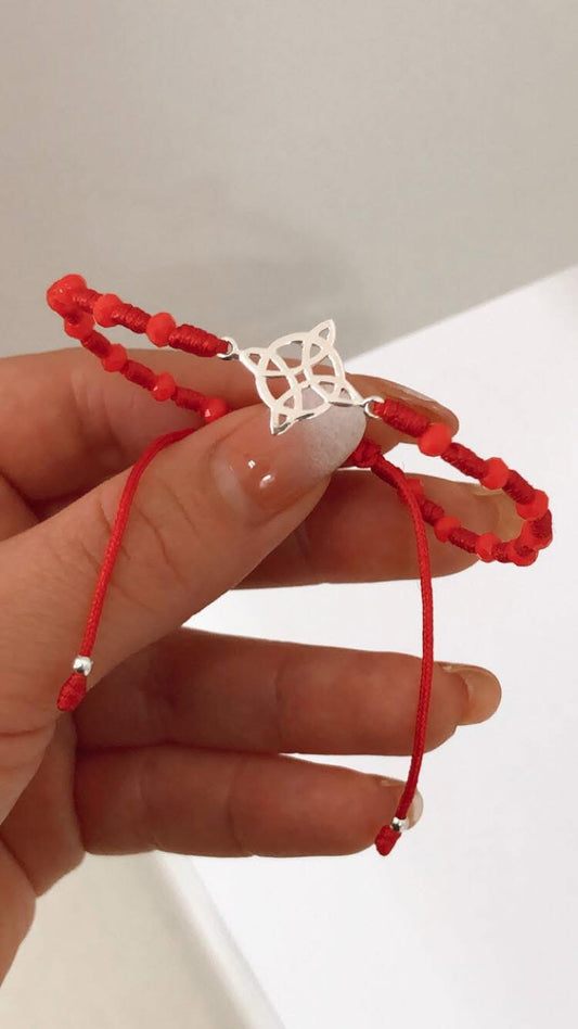Pulsera Protección Hilo Rojo Nudo De Bruja / Plata 925